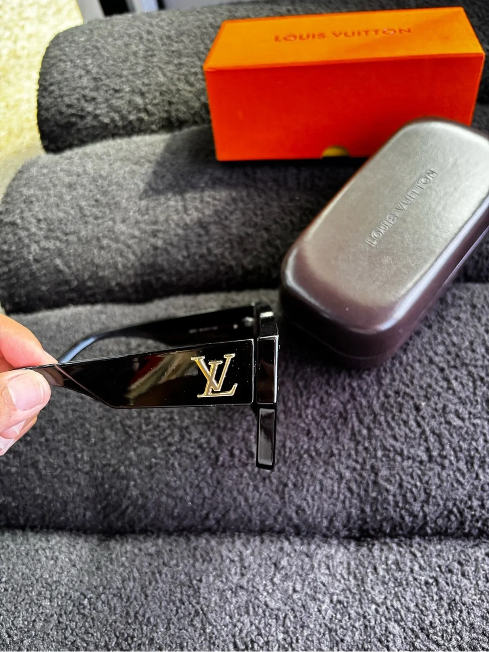 Louis Vuitton Black Shield Sunglasses with Gold LV Detail